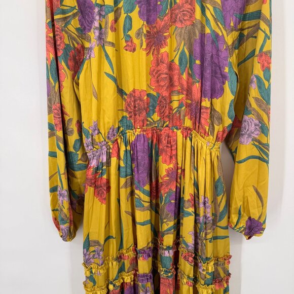 Current Air Marigold Floral Maxi Dress V-Neck womens size large long sleeve new - Picture 15 of 15